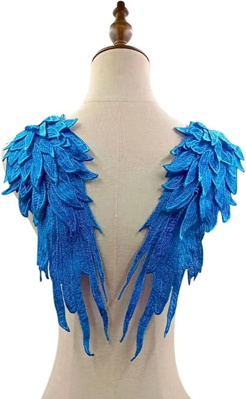 JRYYR Angel Wing Applique - Blue Lace Wings for Dresses & Shoulders 1 Pair (Blue) - Image 1